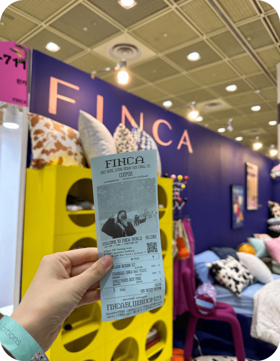 レシート写真機 coupon printed at the FINCA stand, Seoul Living Design Fair 2023