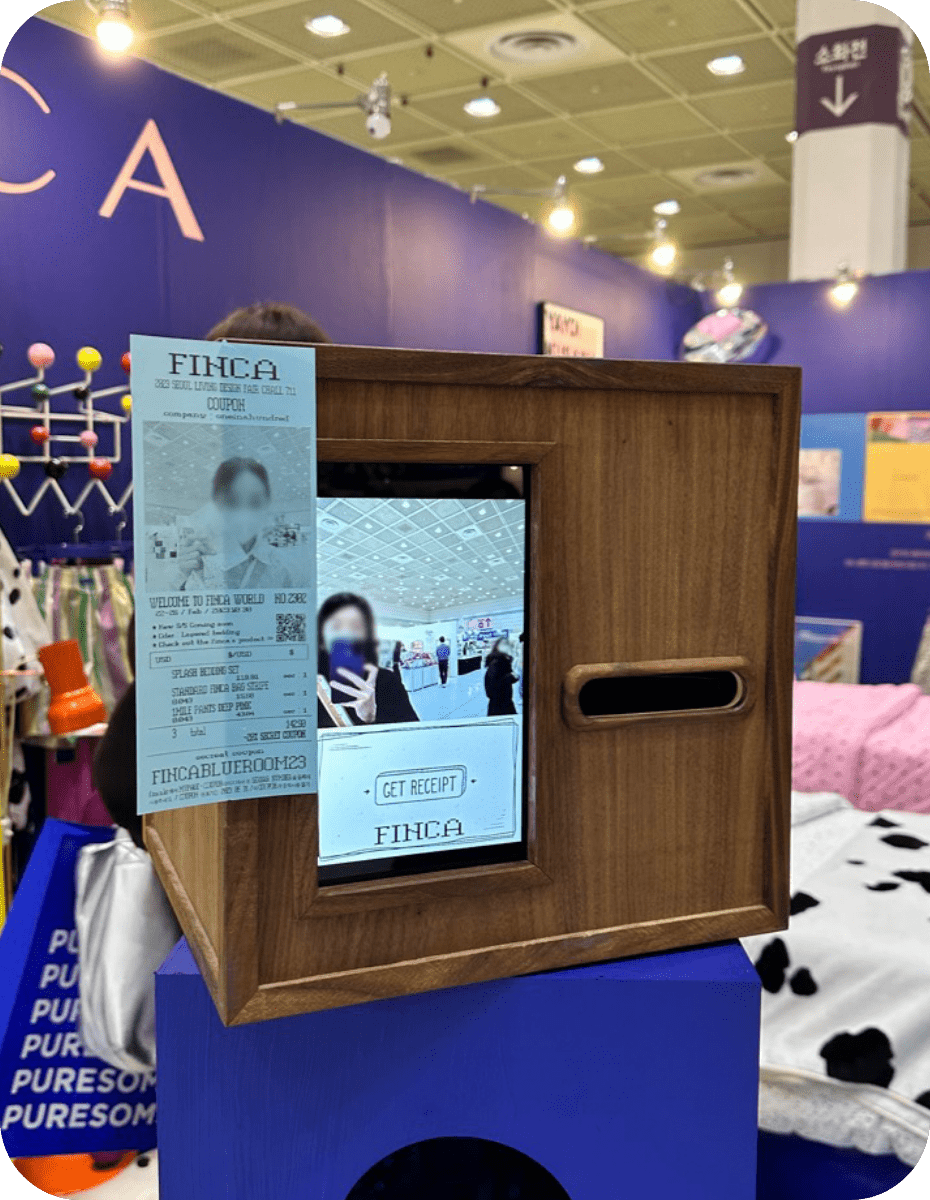 レシート写真機 wooden booth at the FINCA stand, Seoul Living Design Fair 2023